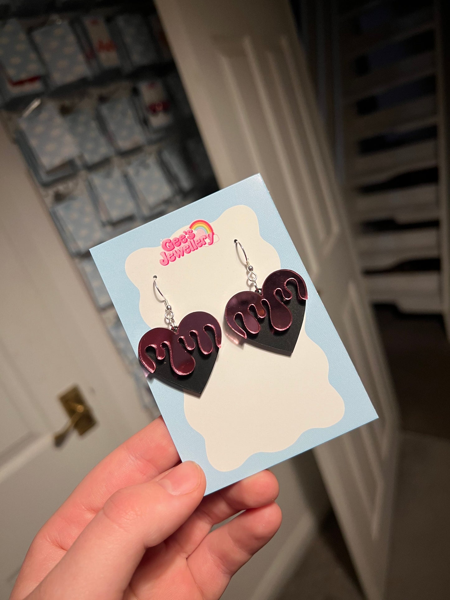 Pink Drippy Hearts Earrings