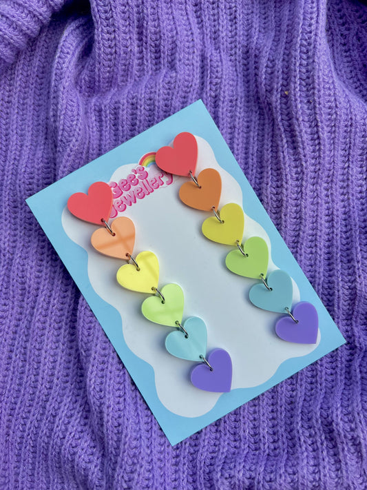 Rainbow Heart Drop - Extra Large - Pastel Earrings