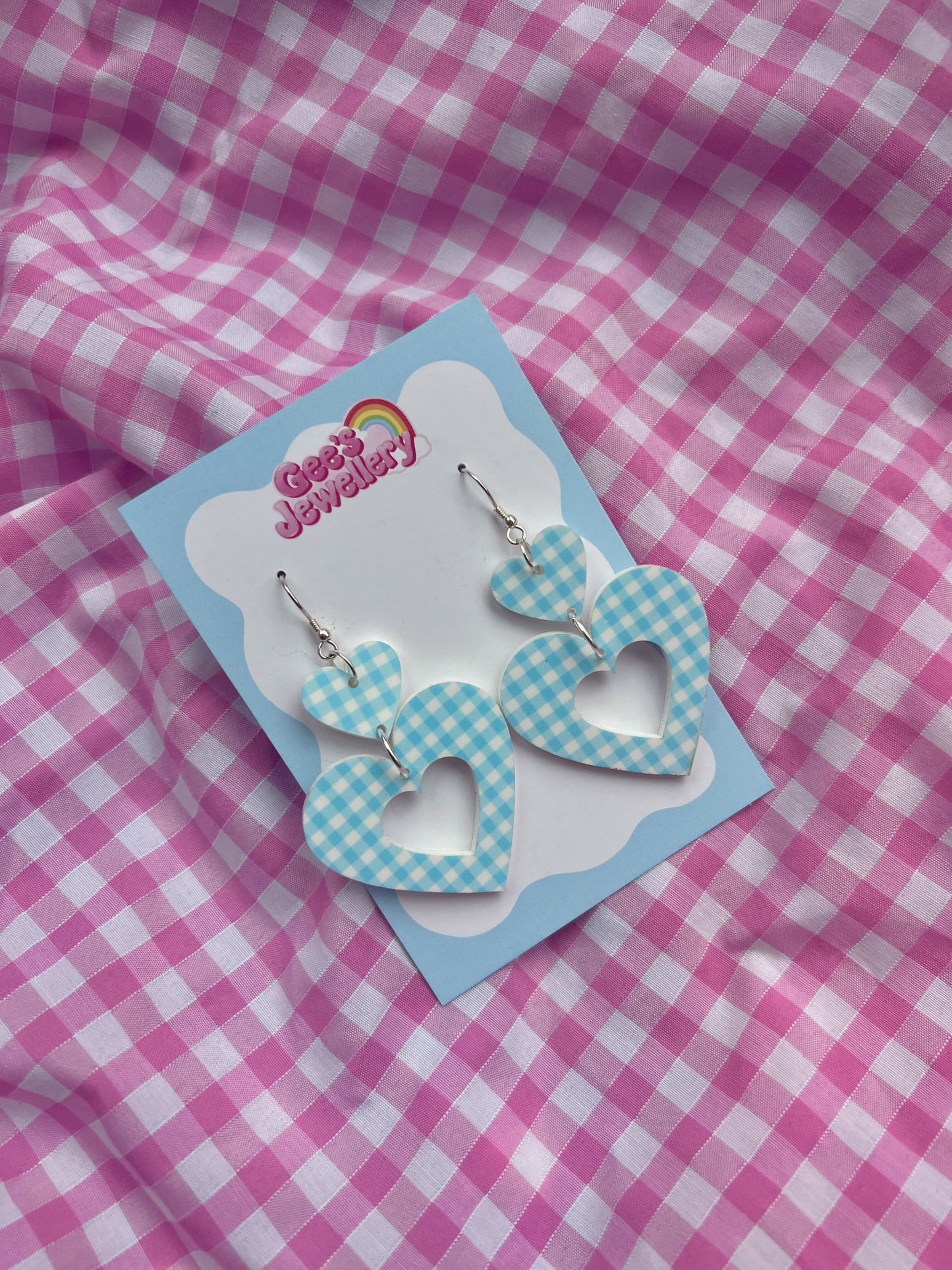 Gingham Hearts - Blue
