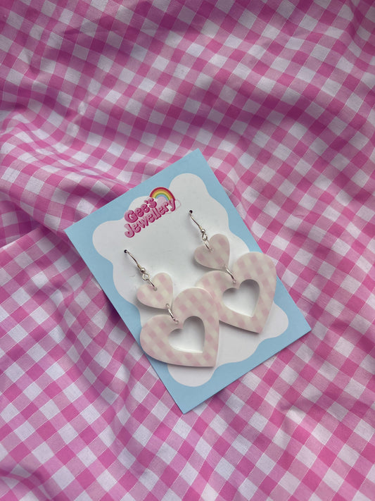 Gingham Hearts - Pink Earrings