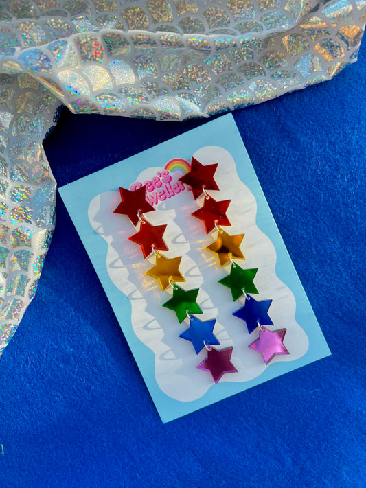 Rainbow Star Drop - Extra Large - Mirrored Earrings